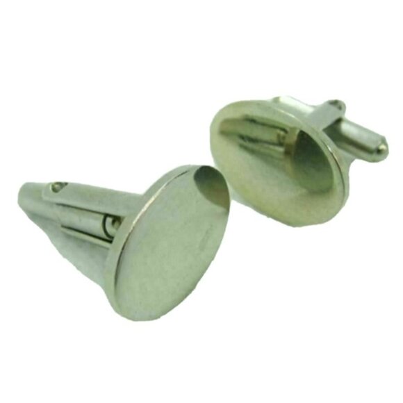 Men Vintage Cufflinks Classic Engrave Bullet Style Silver Tone Oval - Picture 1 of 7